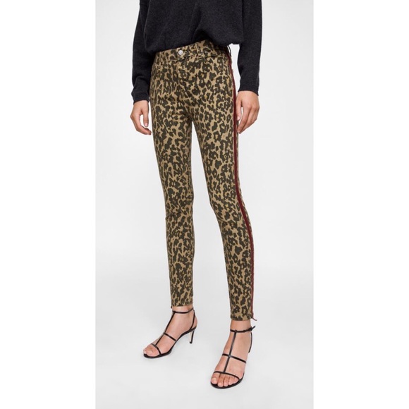 Zara Denim - ZARA Premium Leopard Print Velvet Trim Jeans 2